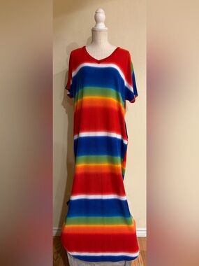 1.4.3 Story by Line Up Vibrant Rainbow Striped Maxi Dress